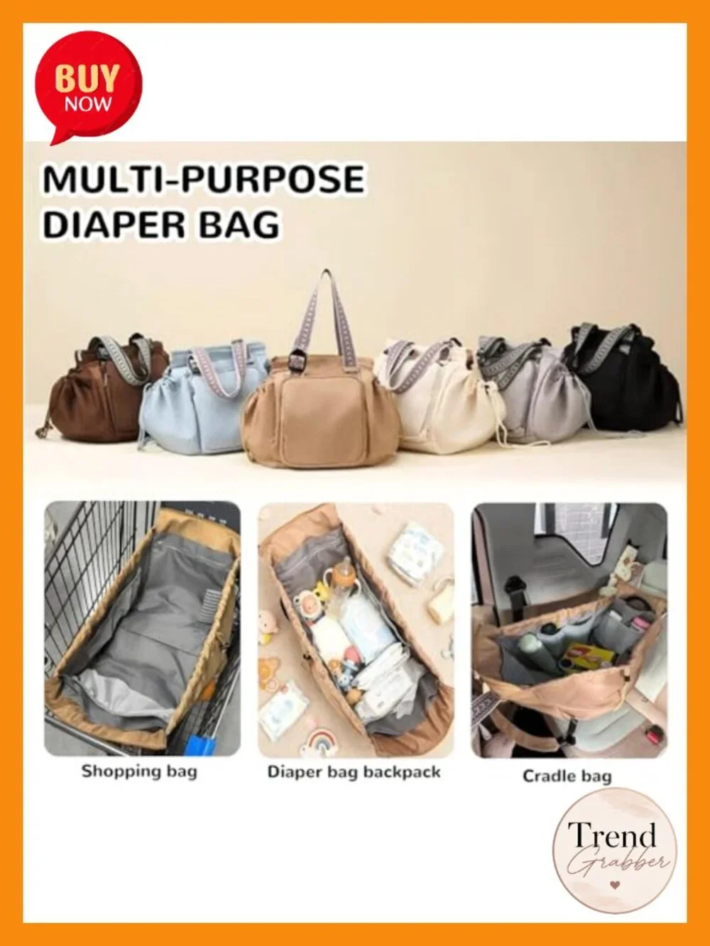 Multifunctional 3-in-1 Nylon Diaper Bag Tote Backpack Cradle with 15 Pockets